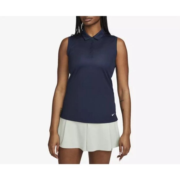 Nike Dri-FIT Victory Sleeveless Golf Polo Top Women's Blue Solid Pullover - Picture 1 of 16